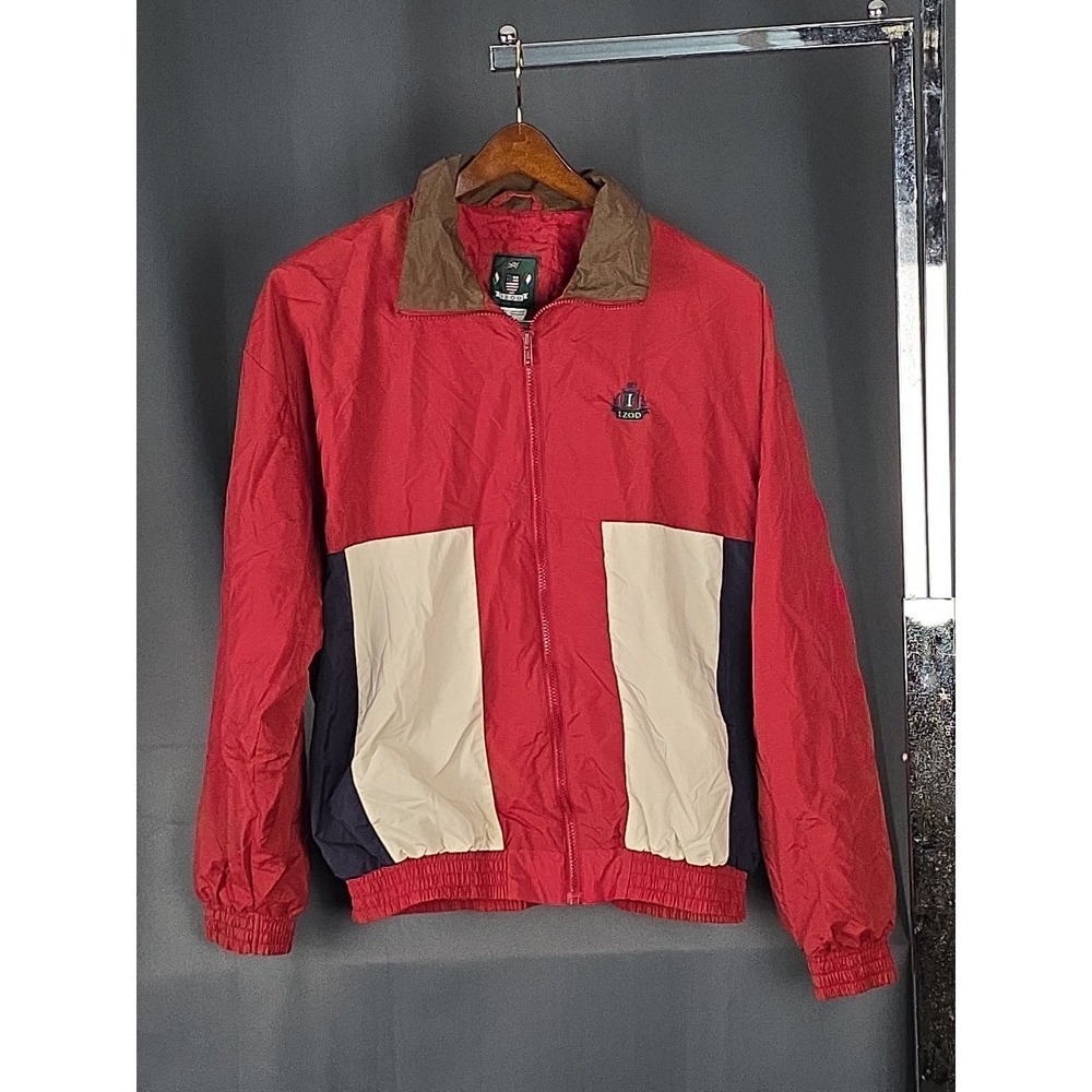 Vintage IZOD Full Zip Windbreaker Breast Crest‎ Burgundy Blue And Bone White...